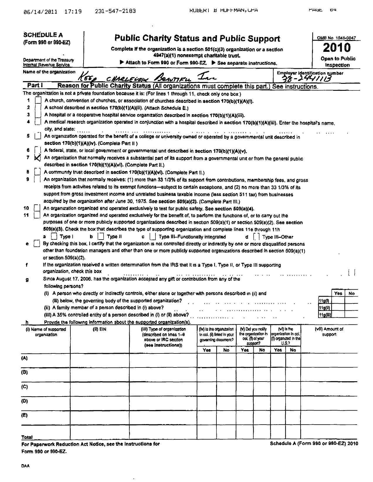 Image of first page of 2010 Form 990ER for Keep Charlevoix Beautiful