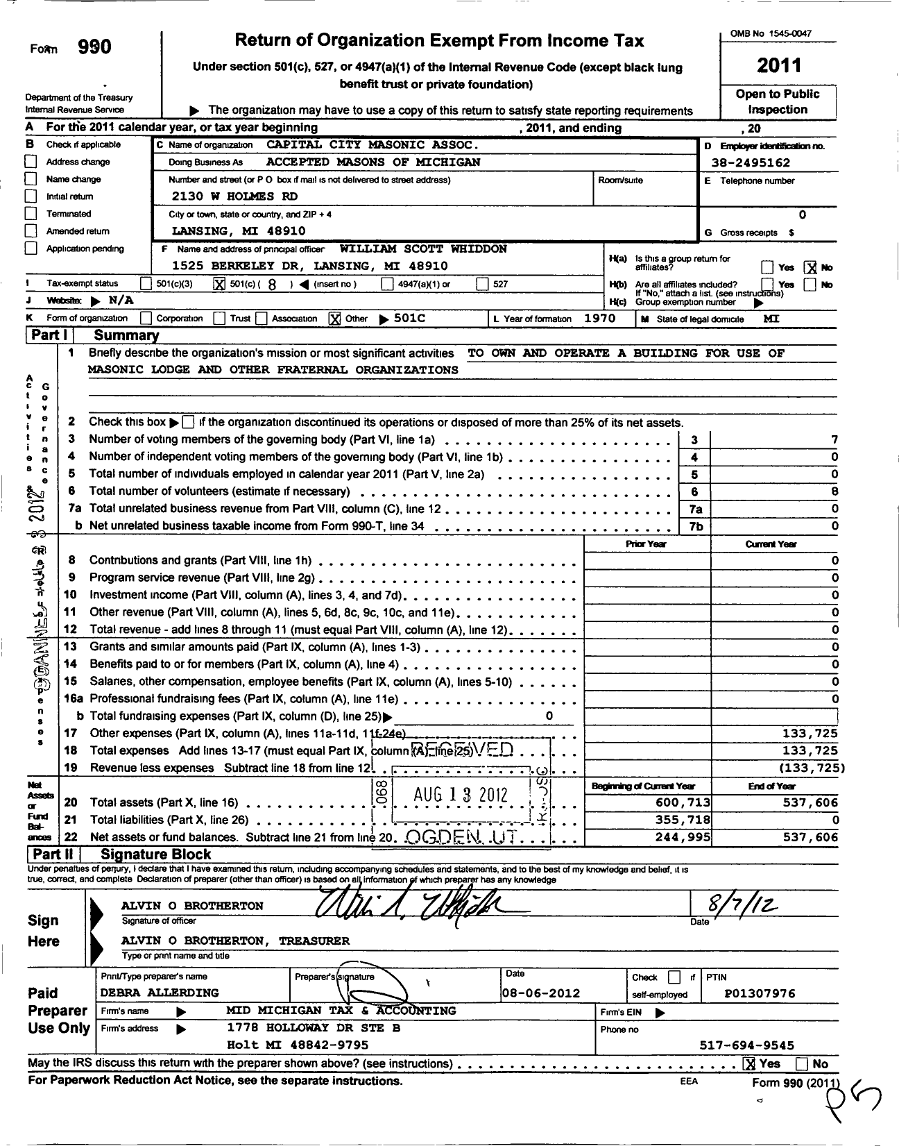 Image of first page of 2011 Form 990O for Accepted Masons of Michigan