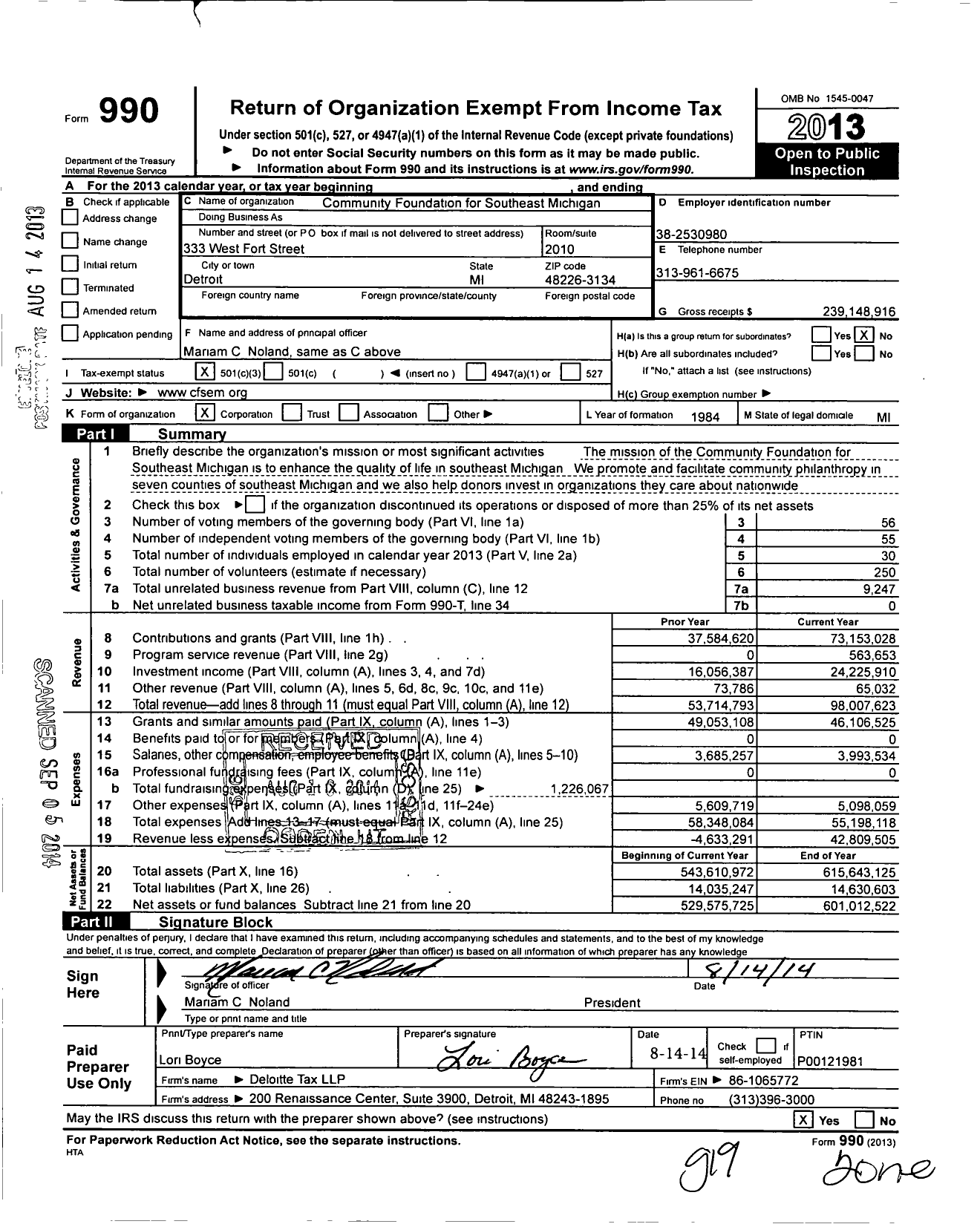Image of first page of 2013 Form 990 for Community Foundation for Southeast Michigan