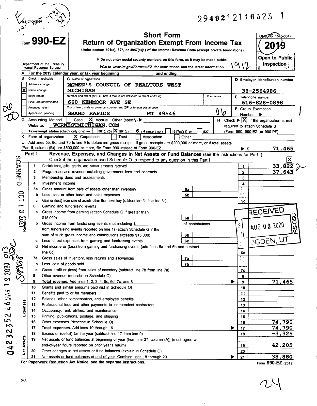 Image of first page of 2019 Form 990EO for Women's Council of Realtors West Michigan