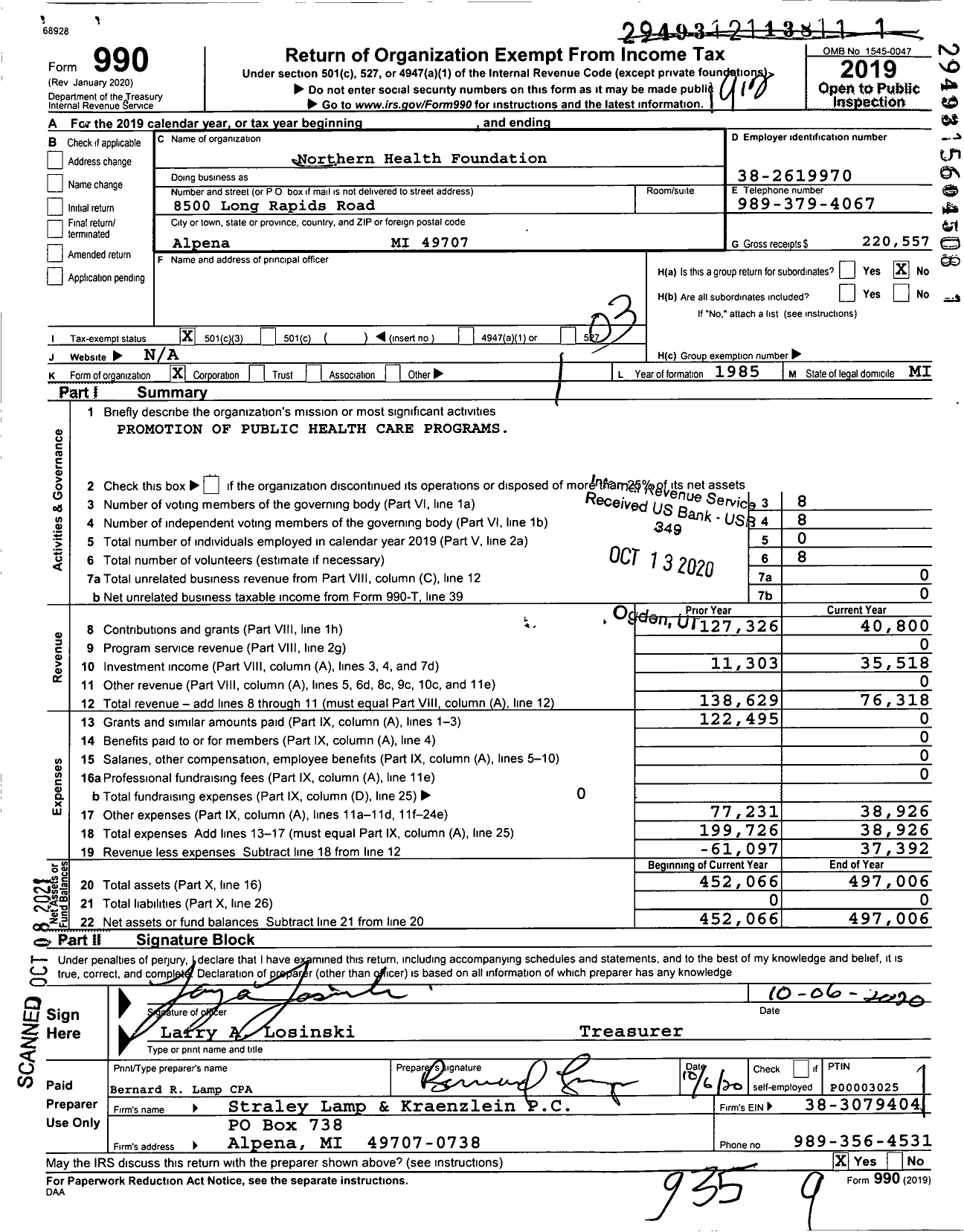 Image of first page of 2019 Form 990 for Northern Health Foundation