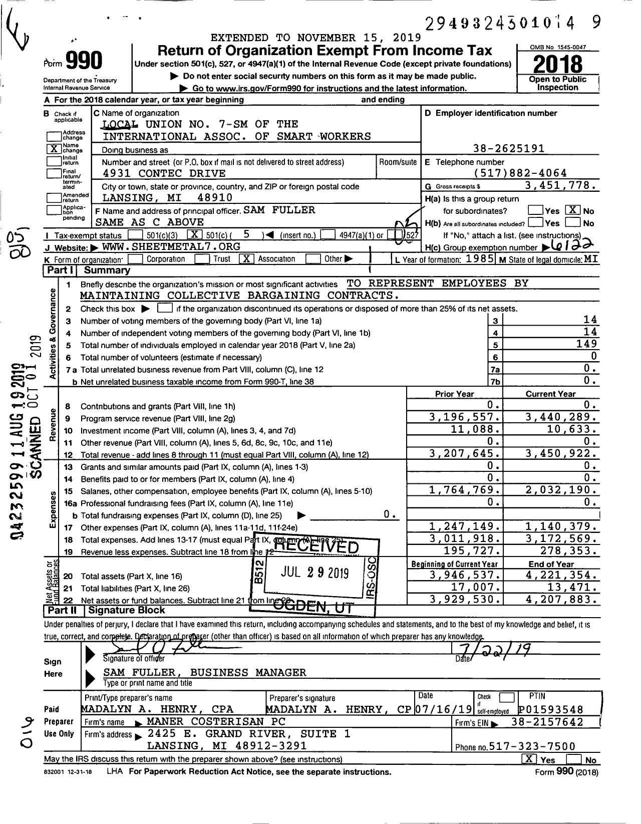 Image of first page of 2018 Form 990O for Smart Union - International Association of Sheet Metal Air Rail and Transportation