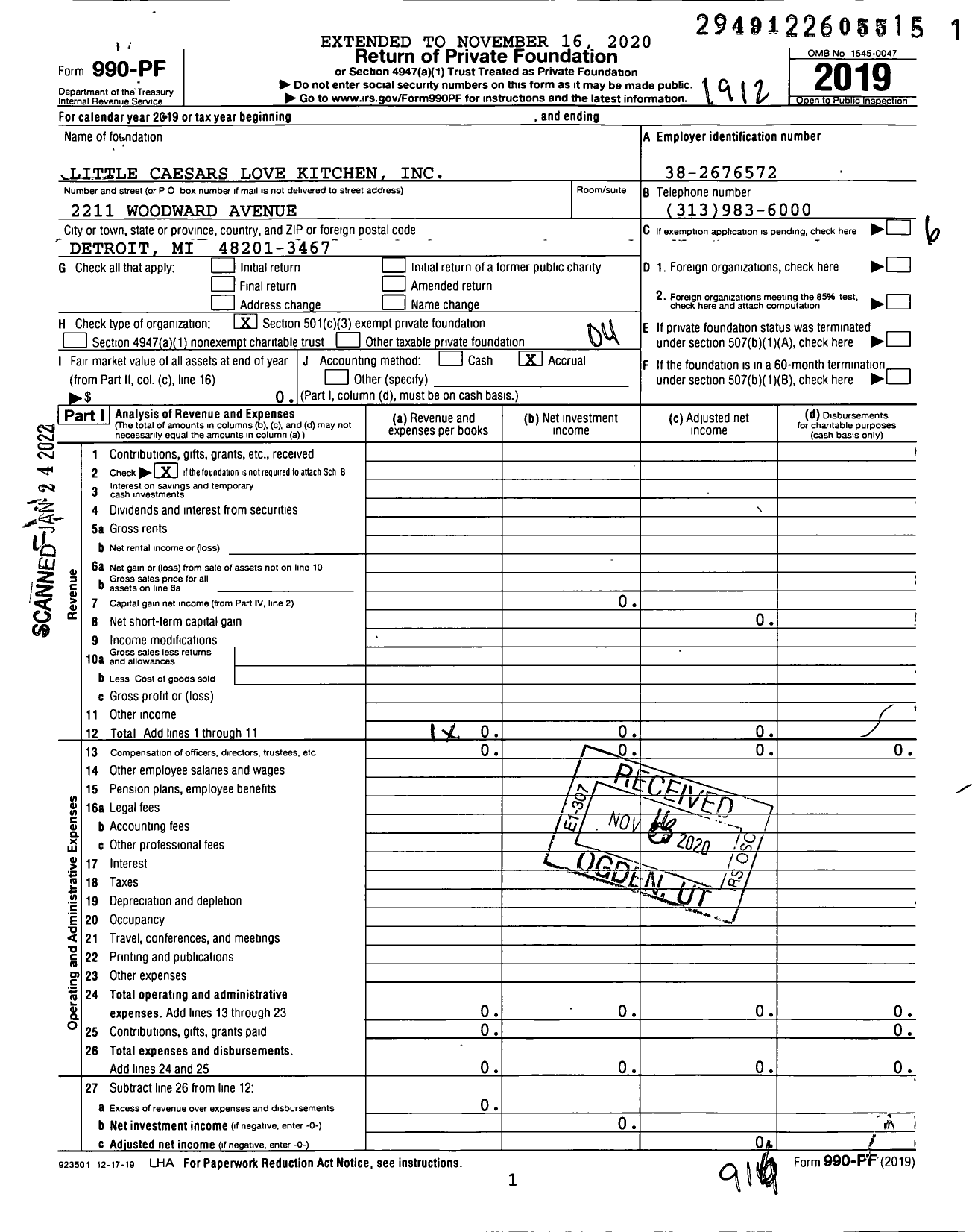 Image of first page of 2019 Form 990PF for Little Caesars Love Kitchen