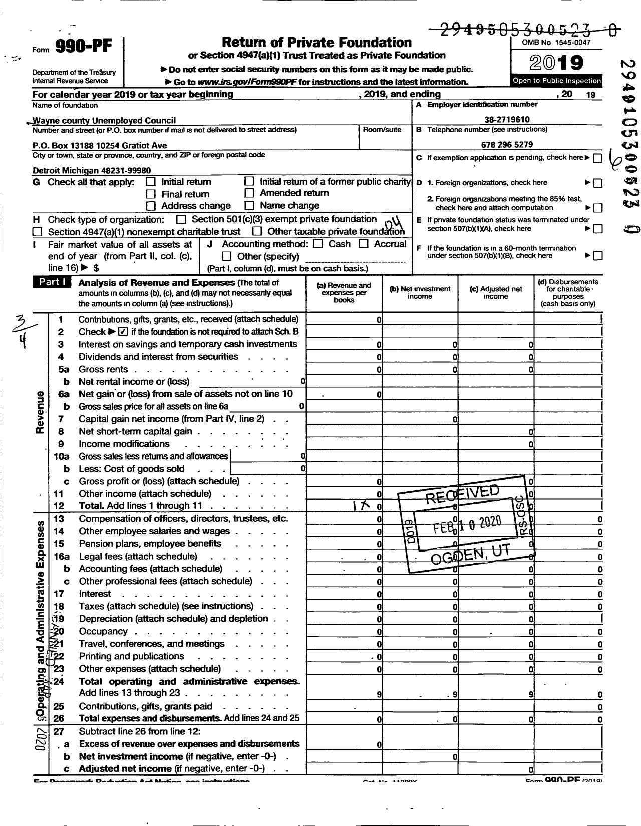 Image of first page of 2019 Form 990PR for Wayne County Unemployed Council