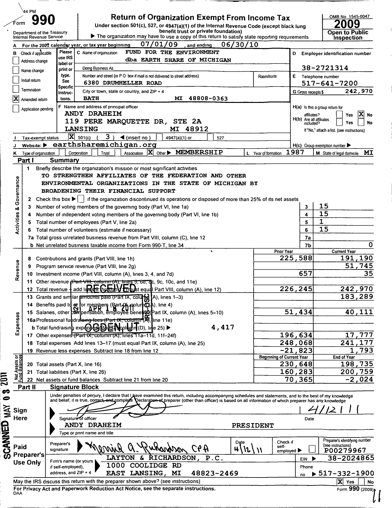 Image of first page of 2009 Form 990 for Fund for the Environment