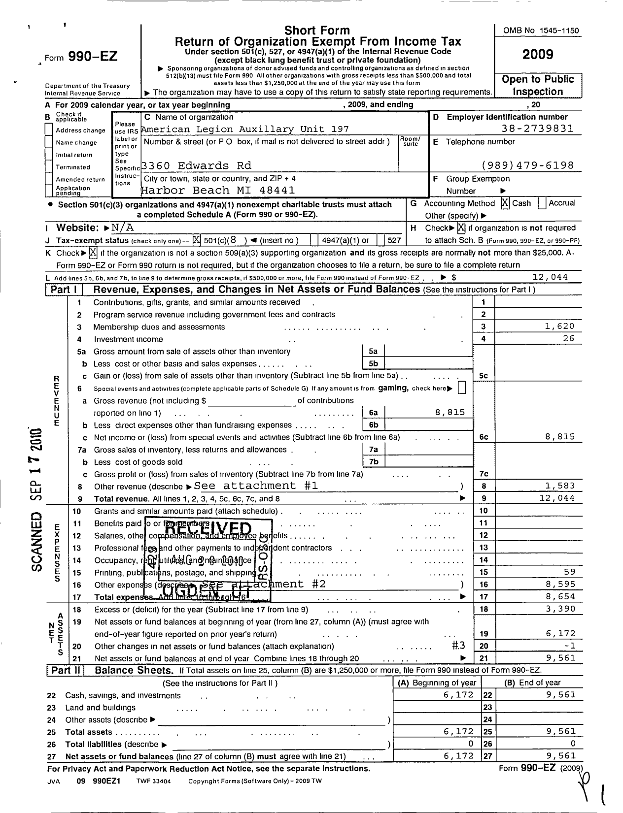 Image of first page of 2009 Form 990EO for American Legion Auxiliary - 197 Burhans-Hagedon