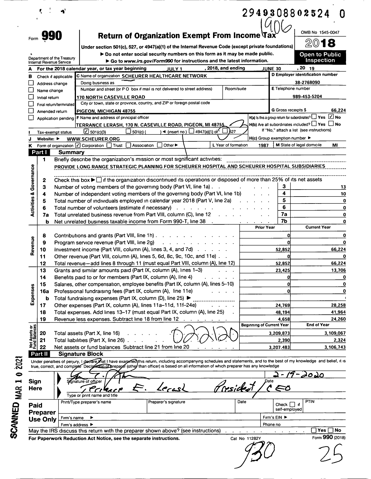 Image of first page of 2018 Form 990 for Scheurer Healthcare Network