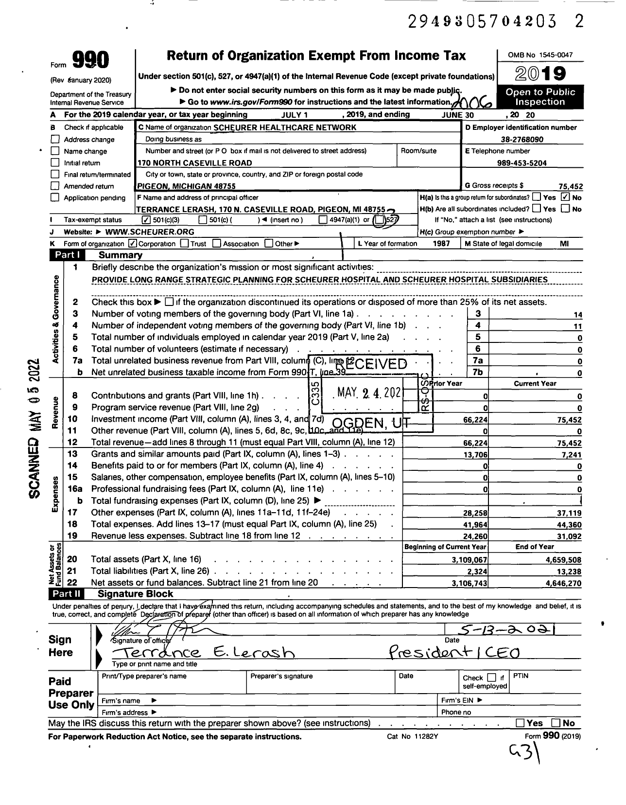 Image of first page of 2019 Form 990 for Scheurer Healthcare Network