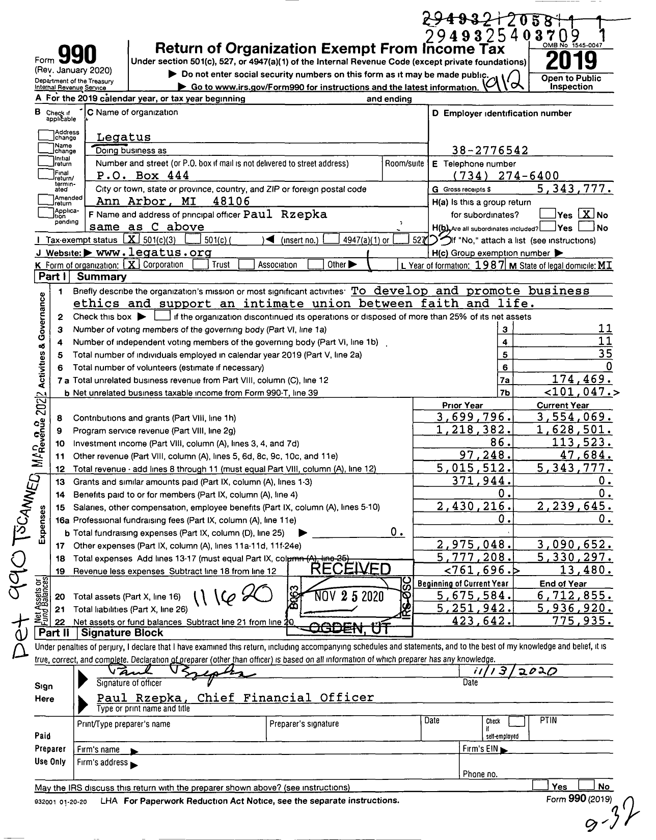 Image of first page of 2019 Form 990 for Legatus