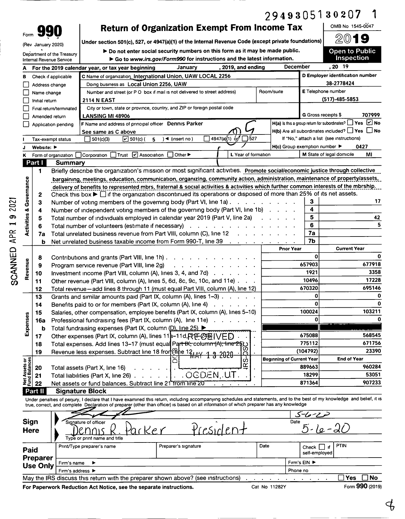 Image of first page of 2019 Form 990O for UAW - LOCAL Union 2256 UAW