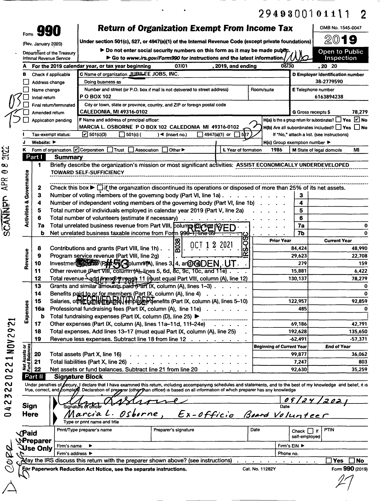 Image of first page of 2019 Form 990 for Jubilee Jobs