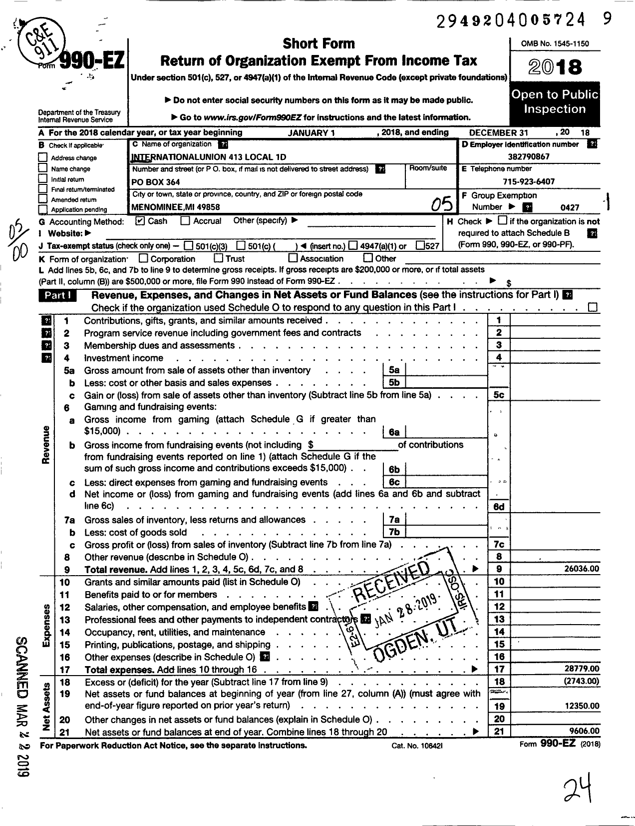 Image of first page of 2018 Form 990EO for Uaw - 413 Local