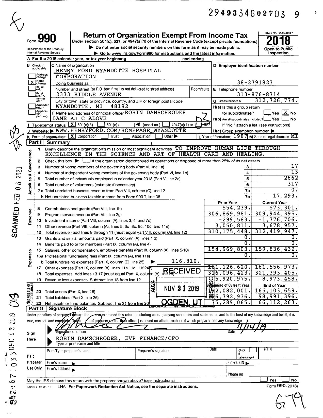 Image of first page of 2018 Form 990 for Henry Ford Health Wyandotte Hospital