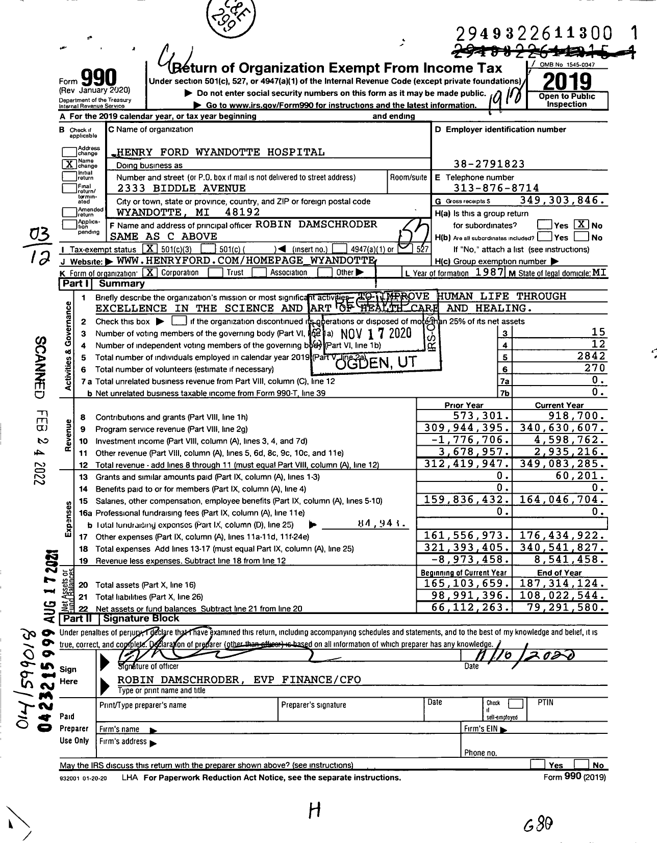 Image of first page of 2019 Form 990 for Henry Ford Health Wyandotte Hospital