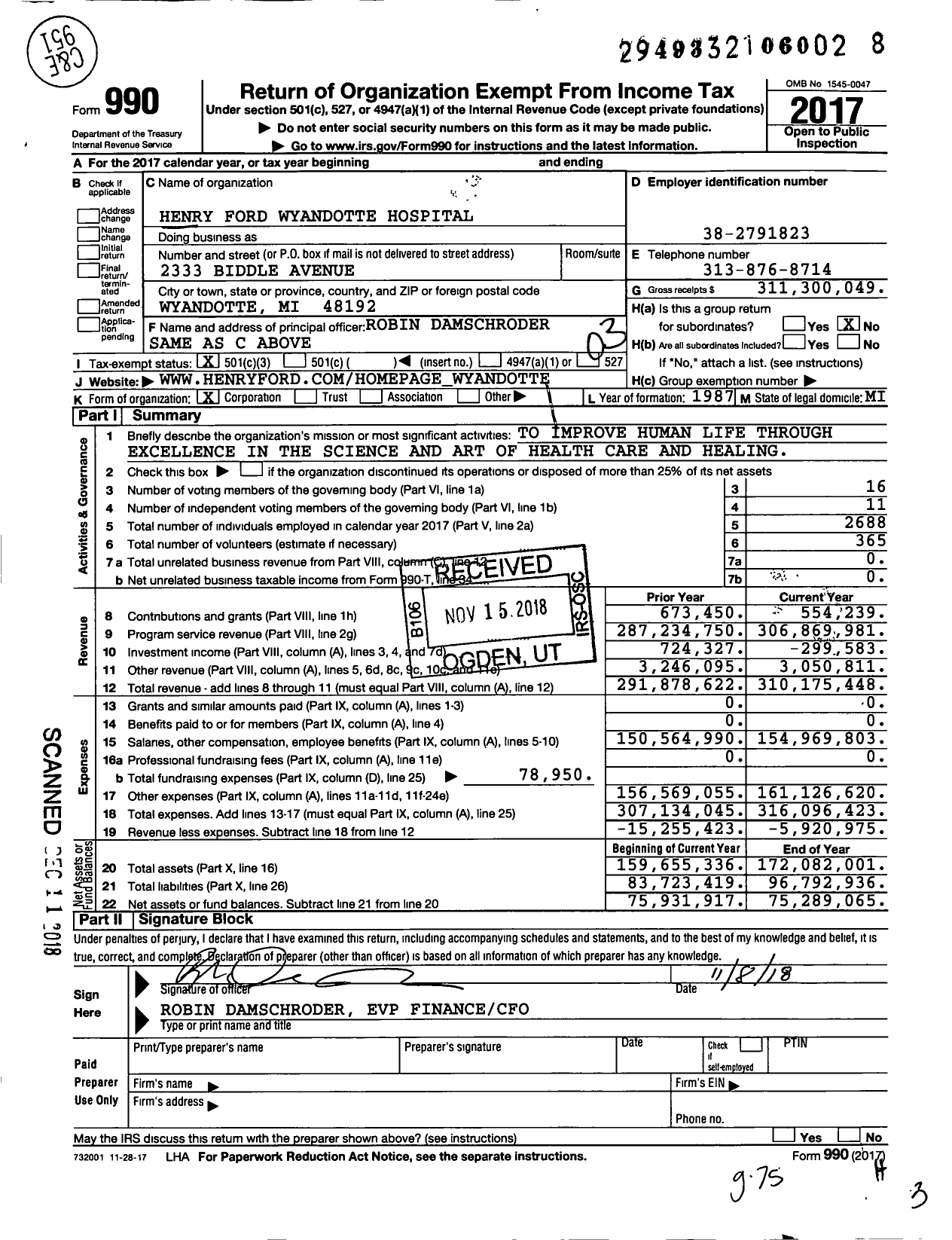 Image of first page of 2017 Form 990 for Henry Ford Health Wyandotte Hospital