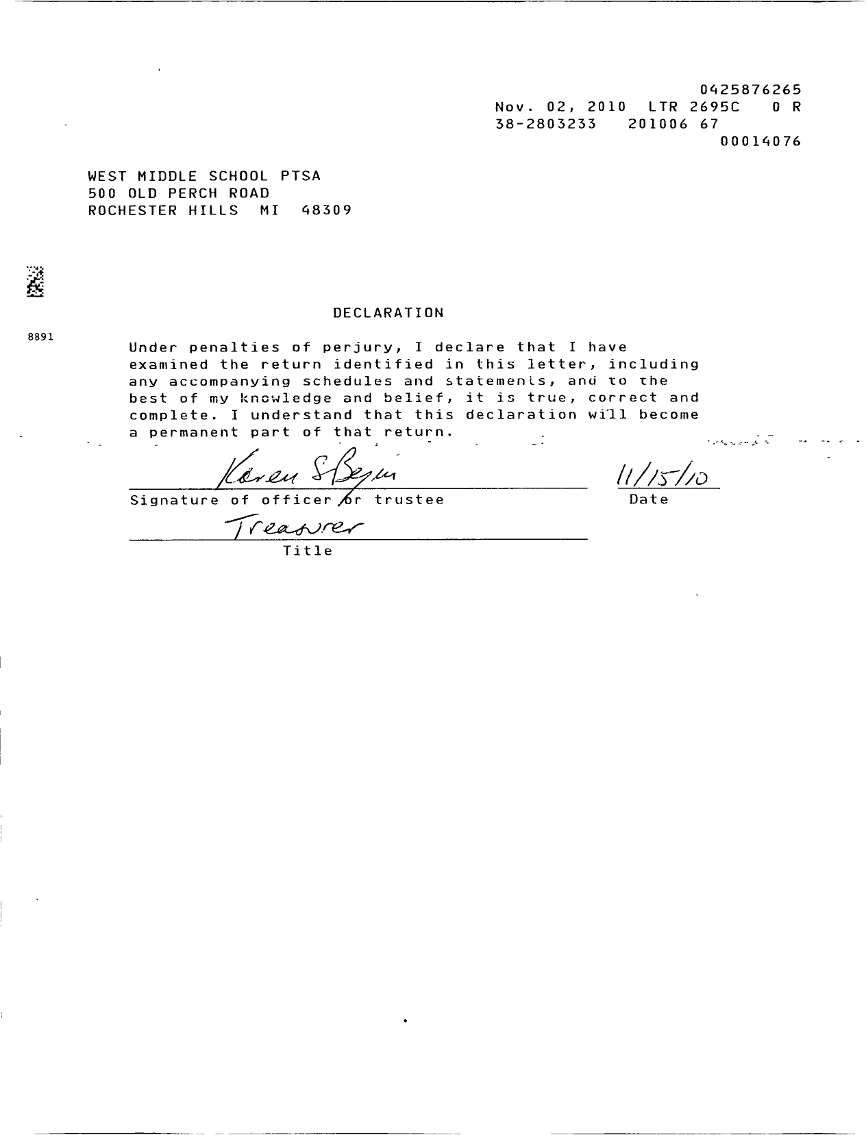 Image of first page of 2010 Form 990ER for Ptsa Michigan Congress of Parents Teachers and Students / West Middle School Ptsa