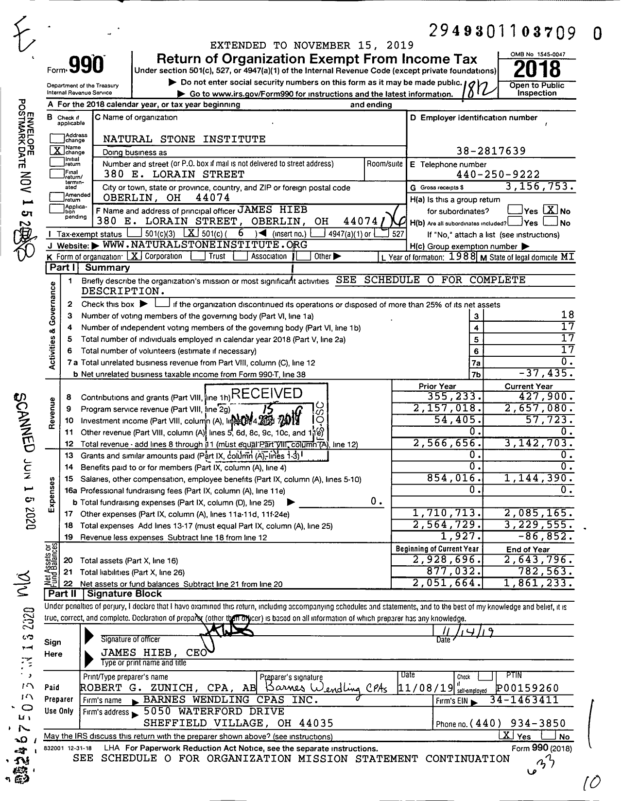 Image of first page of 2018 Form 990O for Natural Stone Institute (MIA)