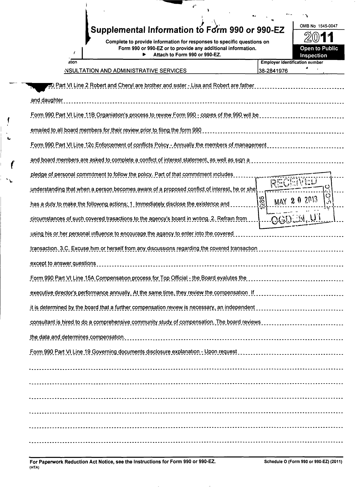 Image of first page of 2011 Form 990R for St Clair Consultation and Administrative Services