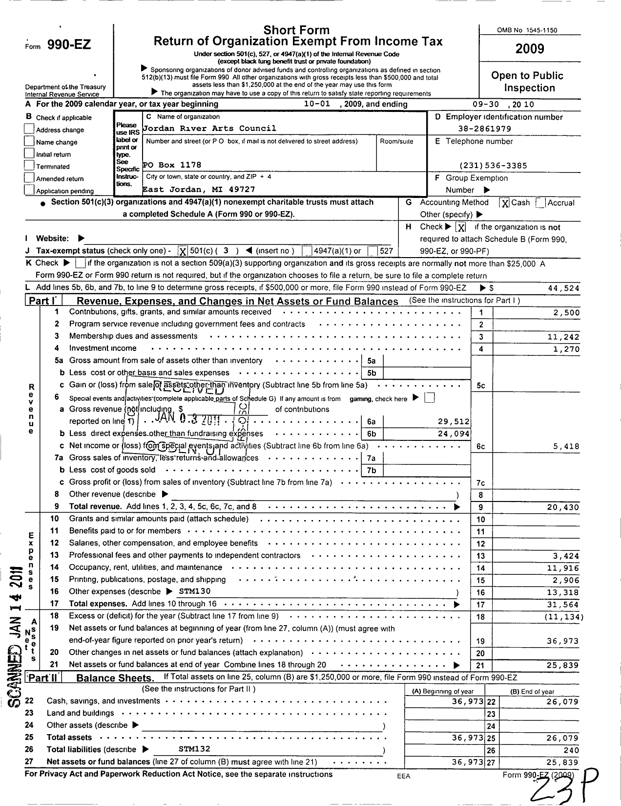 Image of first page of 2009 Form 990EZ for Jordan River Arts Council