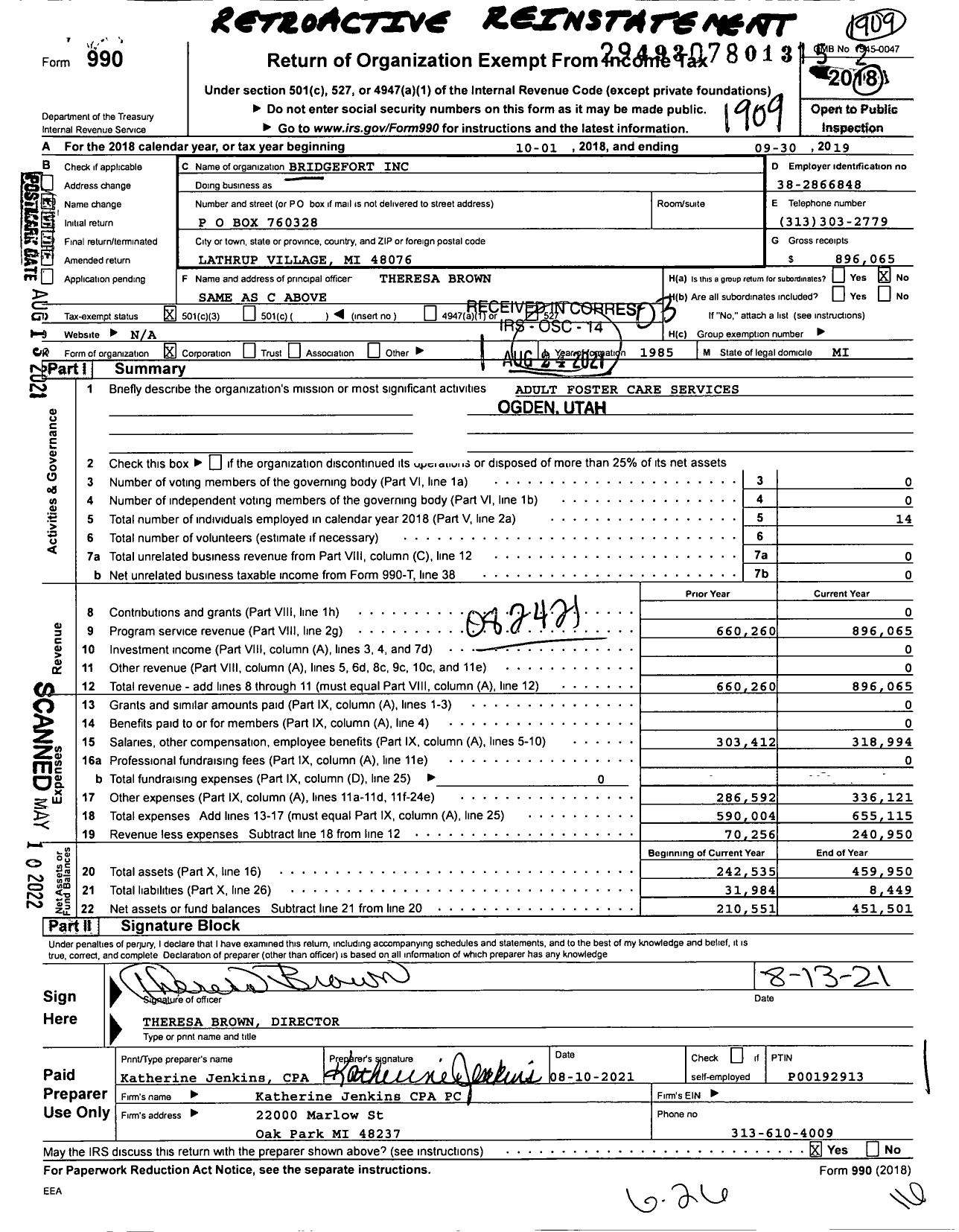 Image of first page of 2018 Form 990 for Hemlock St Adult Foster Care H