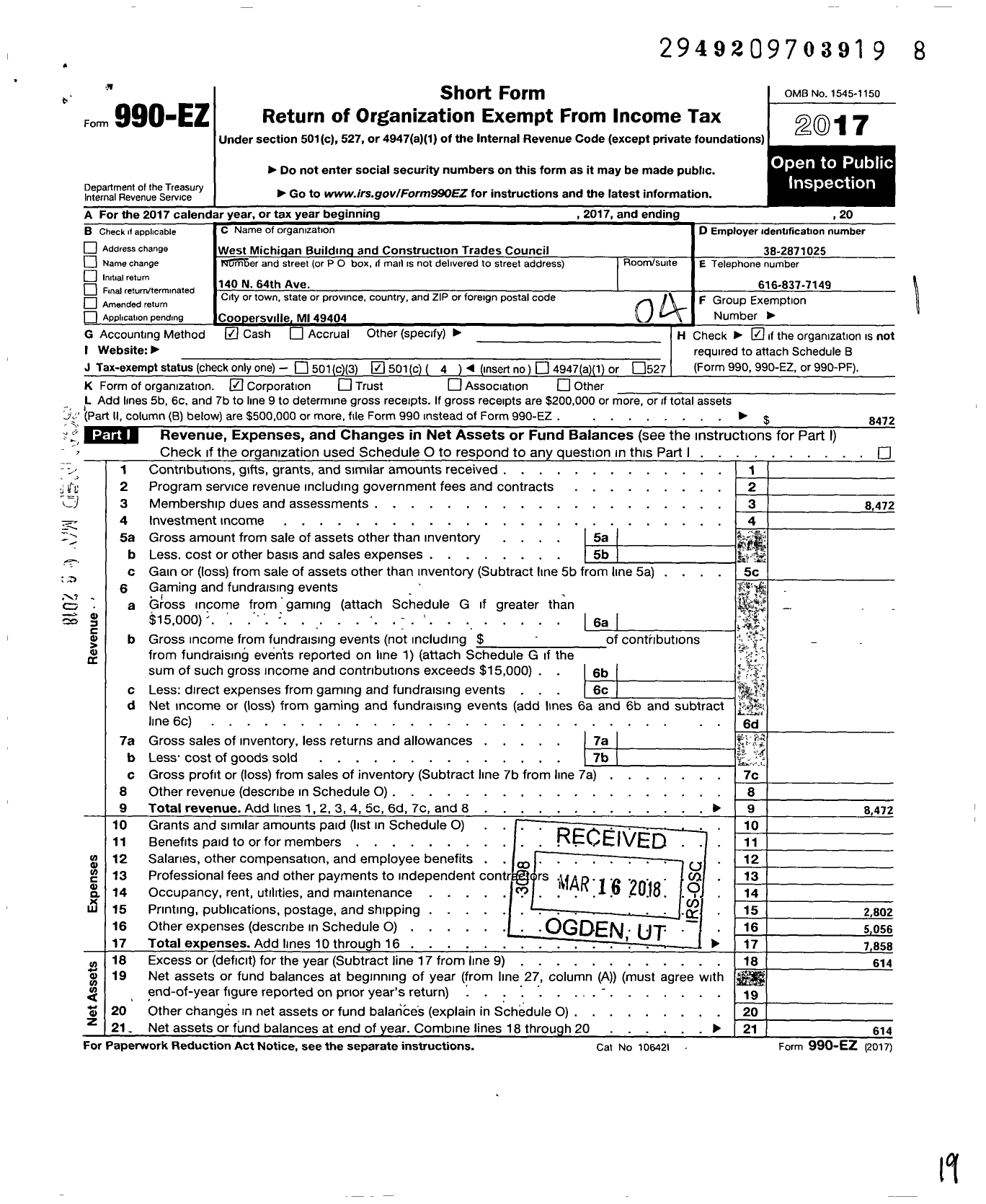 Image of first page of 2017 Form 990EO for American Federation of Labor and Congress of Industrial Orgs