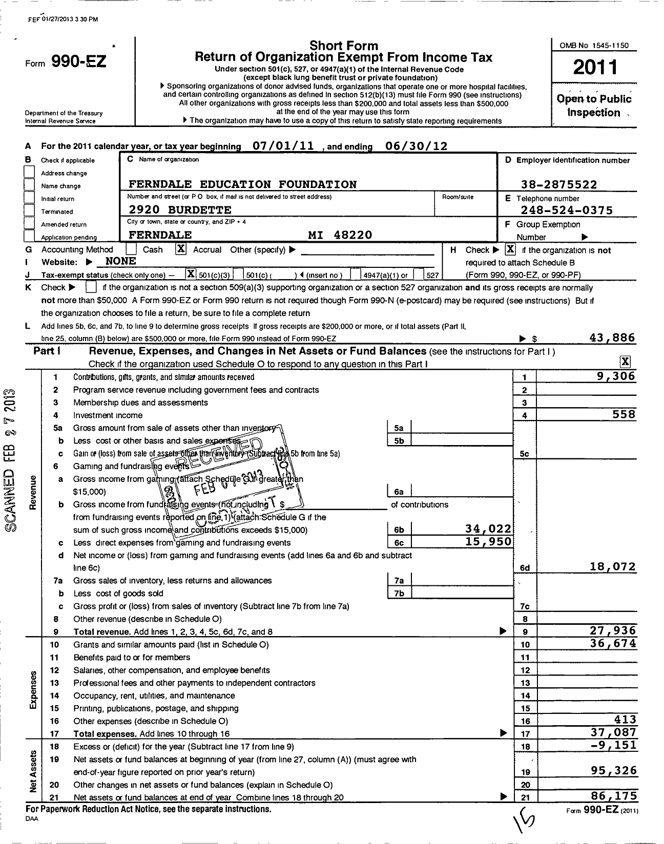 Image of first page of 2011 Form 990EZ for Ferndale Education Foundation