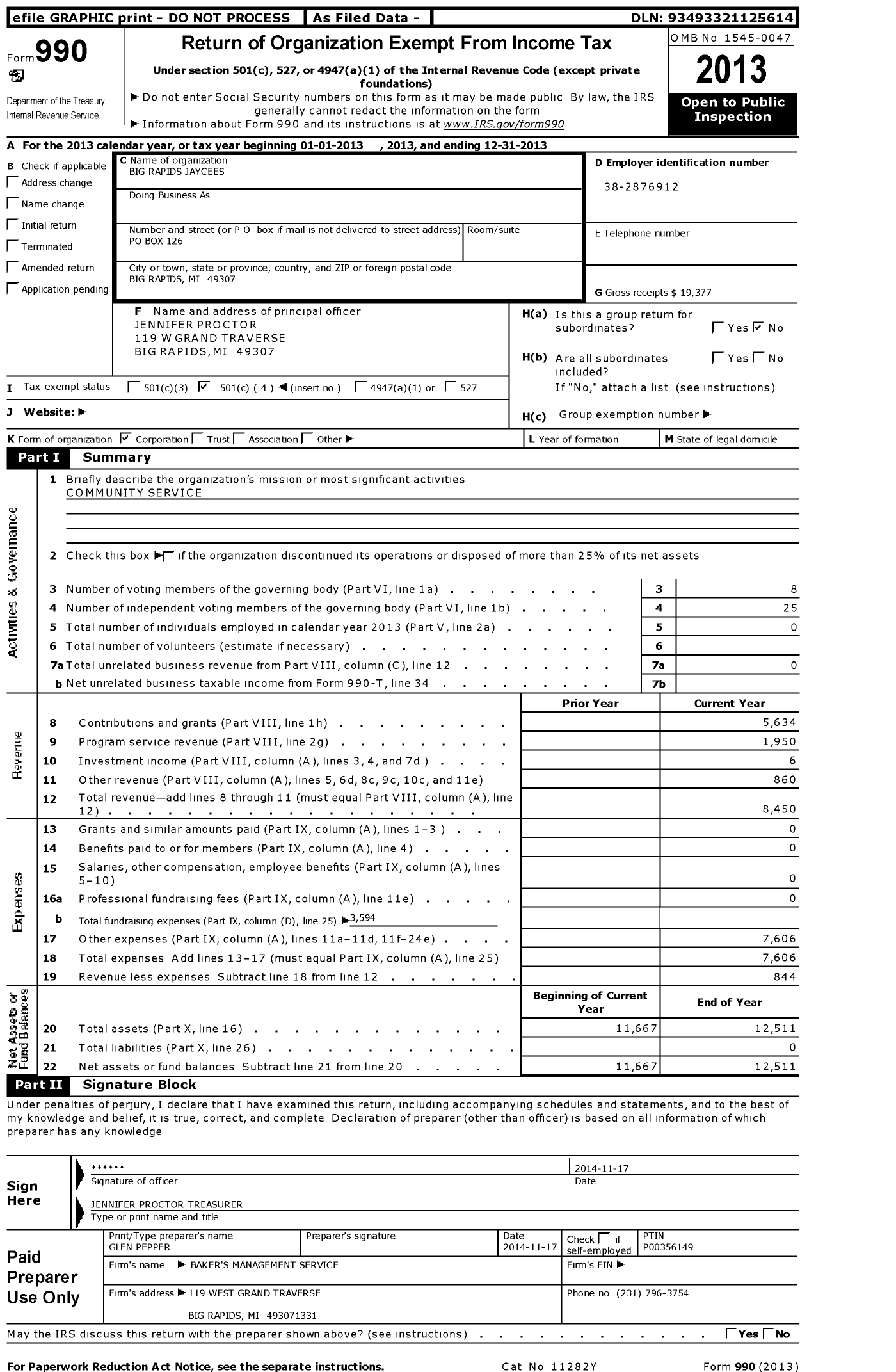 Image of first page of 2013 Form 990O for United States Junior Chamber of Commerce / The Big Rapids Jaycees