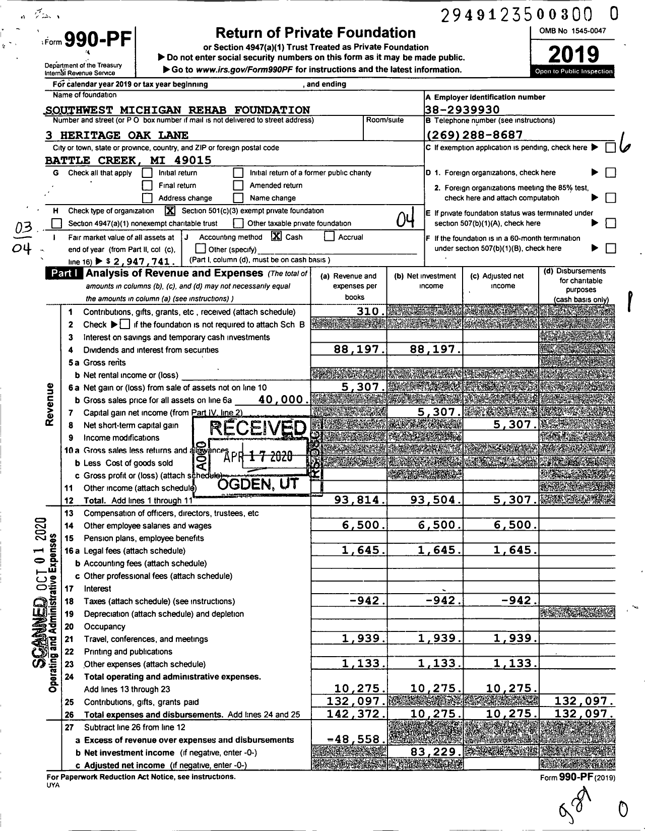 Image of first page of 2019 Form 990PR for Southwest Michigan Rehab Foundation