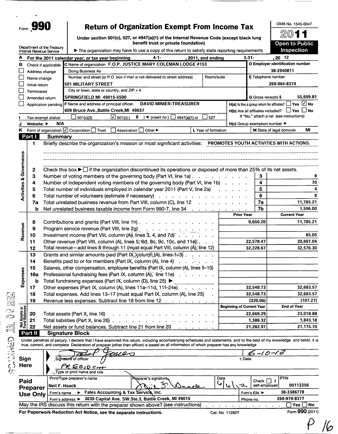 Image of first page of 2011 Form 990O for Fraternal Order of Police