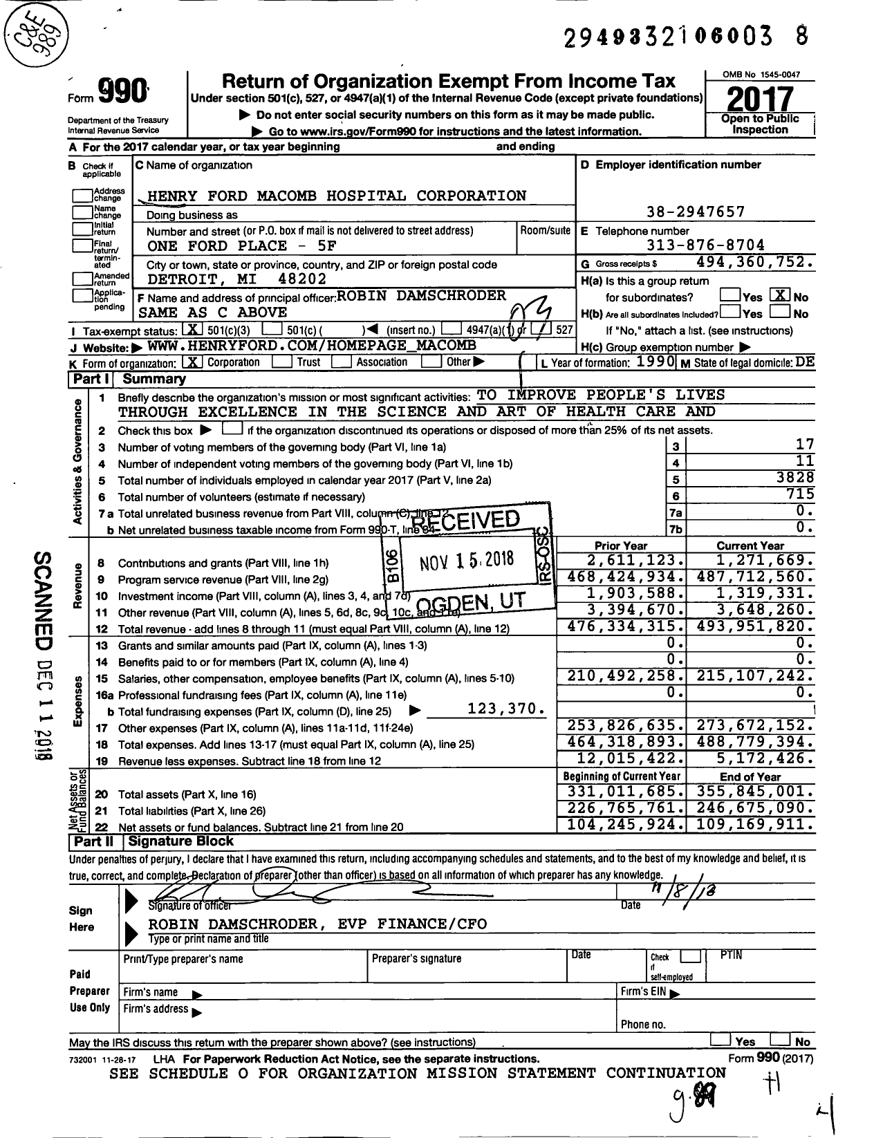Image of first page of 2017 Form 990 for Henry Ford Health Macomb Hospital Henry Ford Health Macomb Hospital
