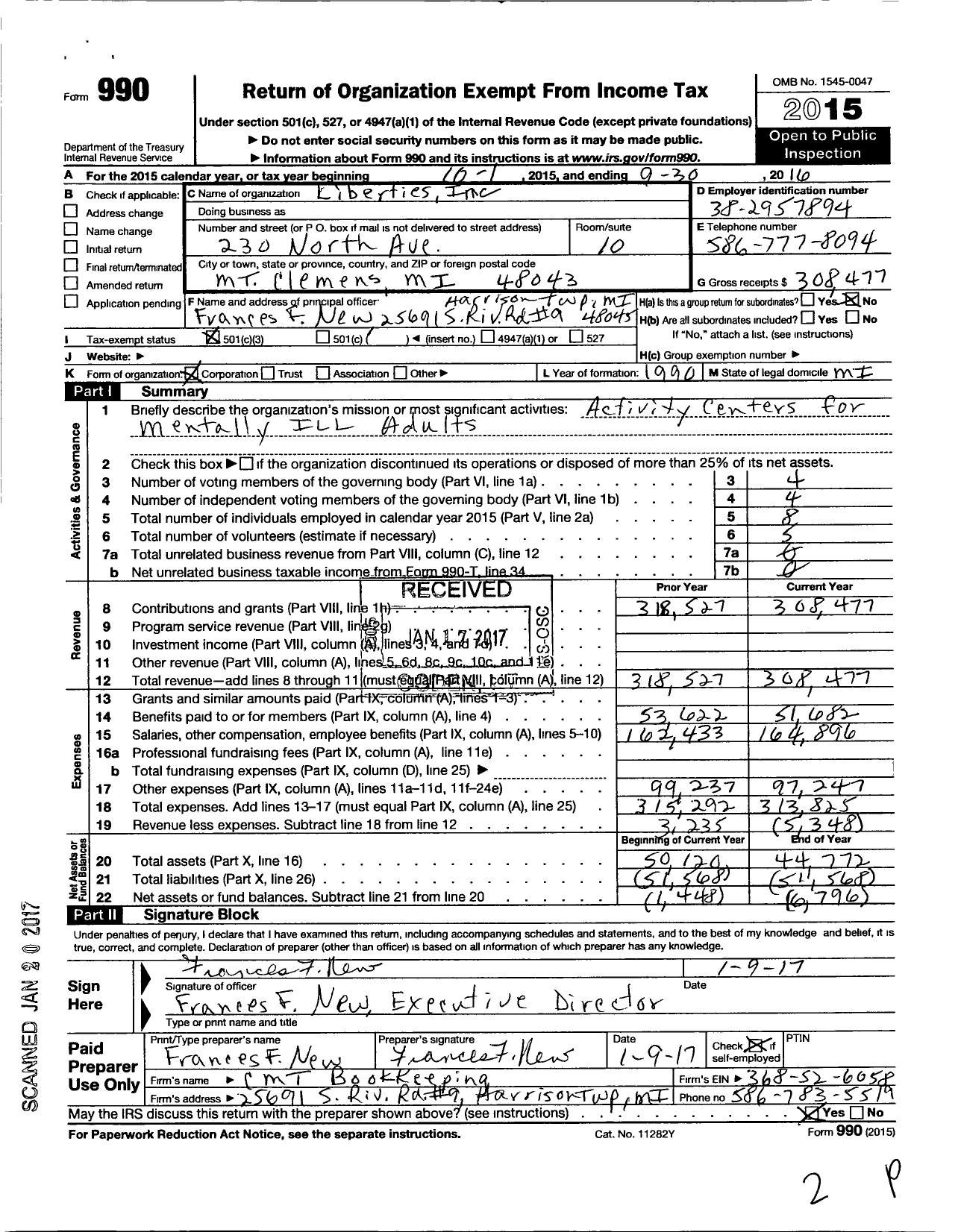 Image of first page of 2015 Form 990 for Liberties