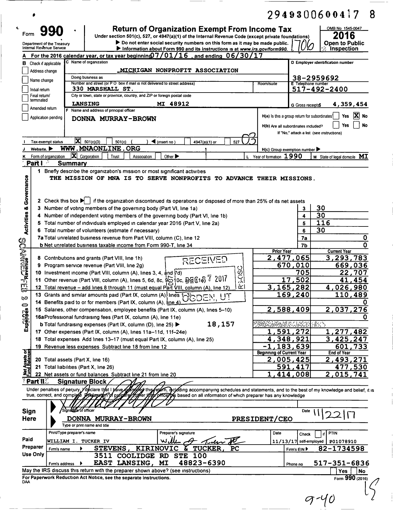 Image of first page of 2016 Form 990 for Michigan Nonprofit Association