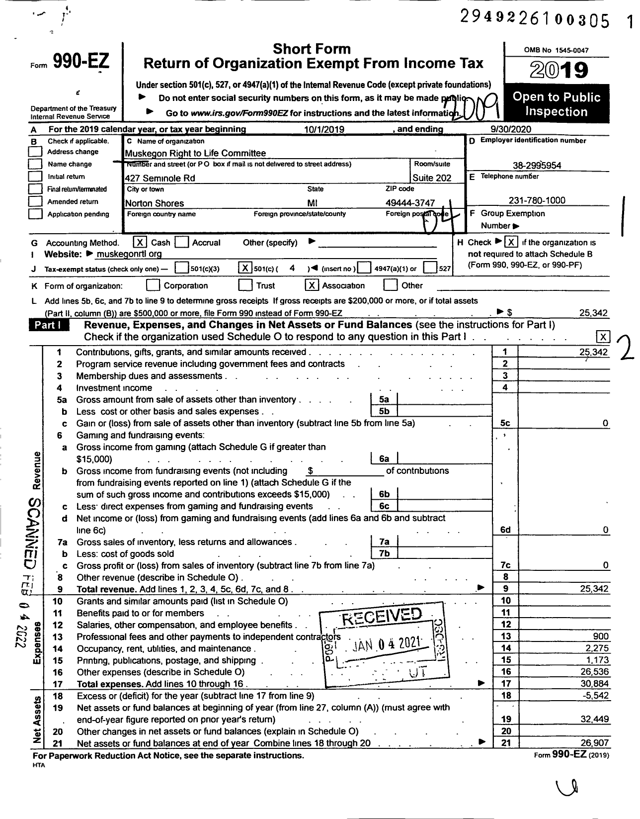 Image of first page of 2019 Form 990EO for Muskegon Right to Life Committee