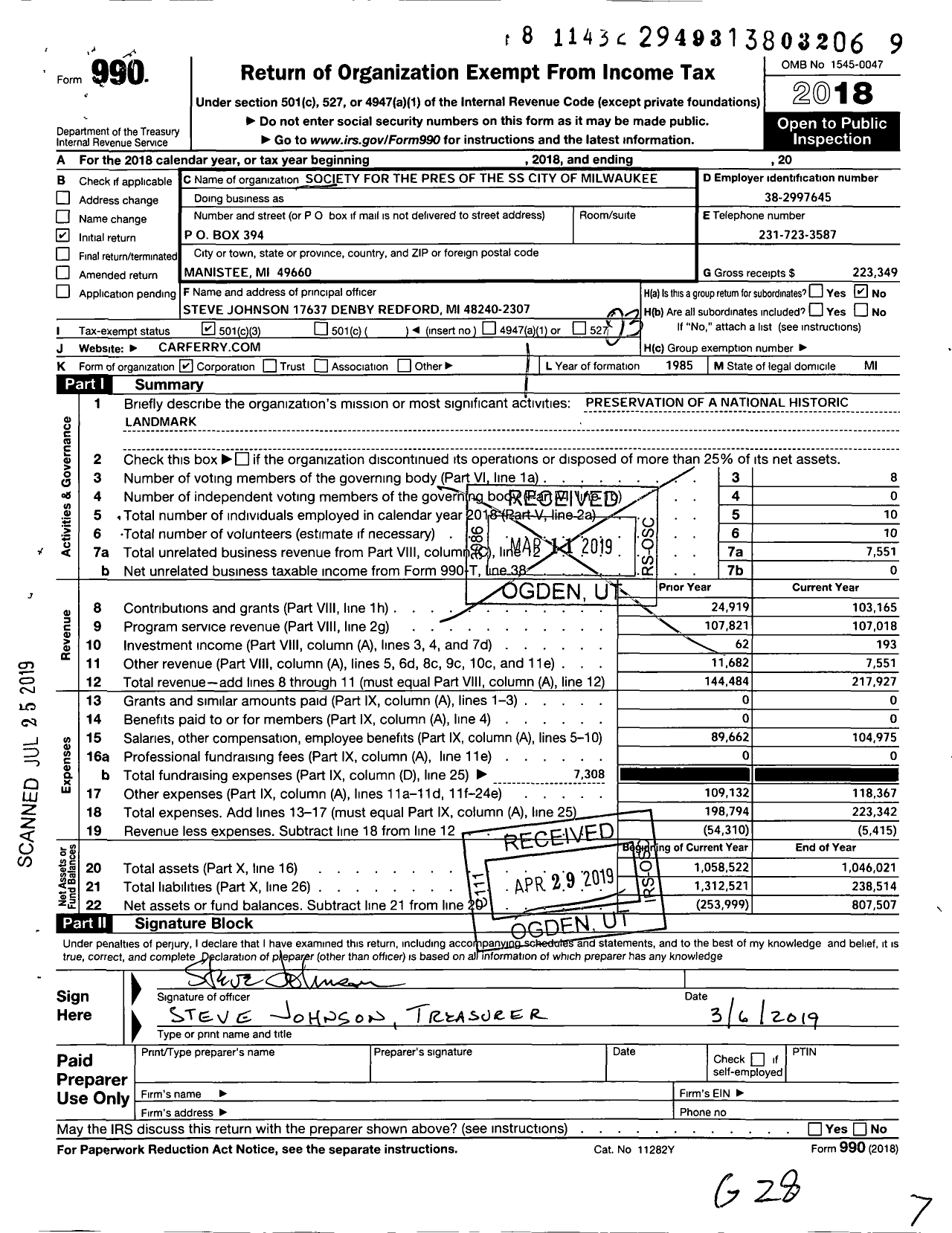 Image of first page of 2018 Form 990 for Society for the Preservation of the