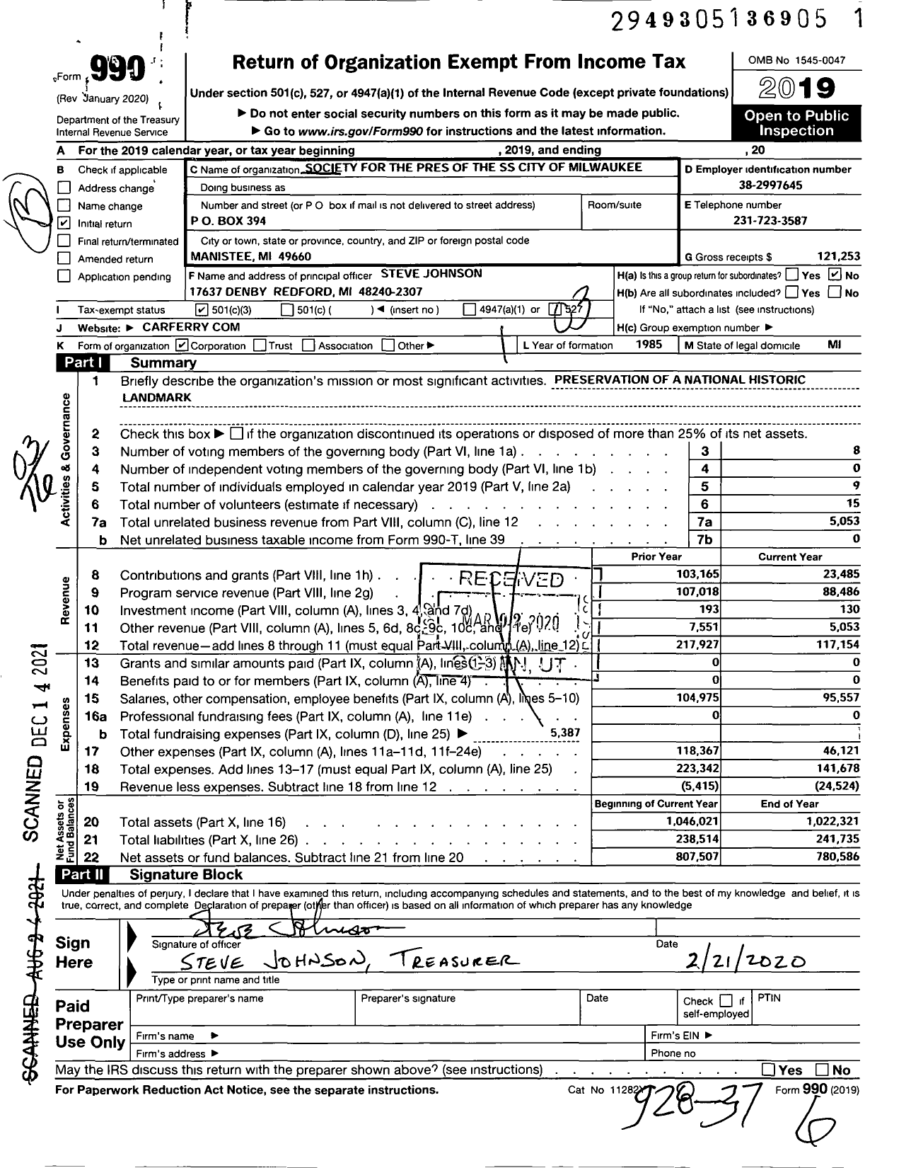 Image of first page of 2019 Form 990 for Society for the Preservation of the