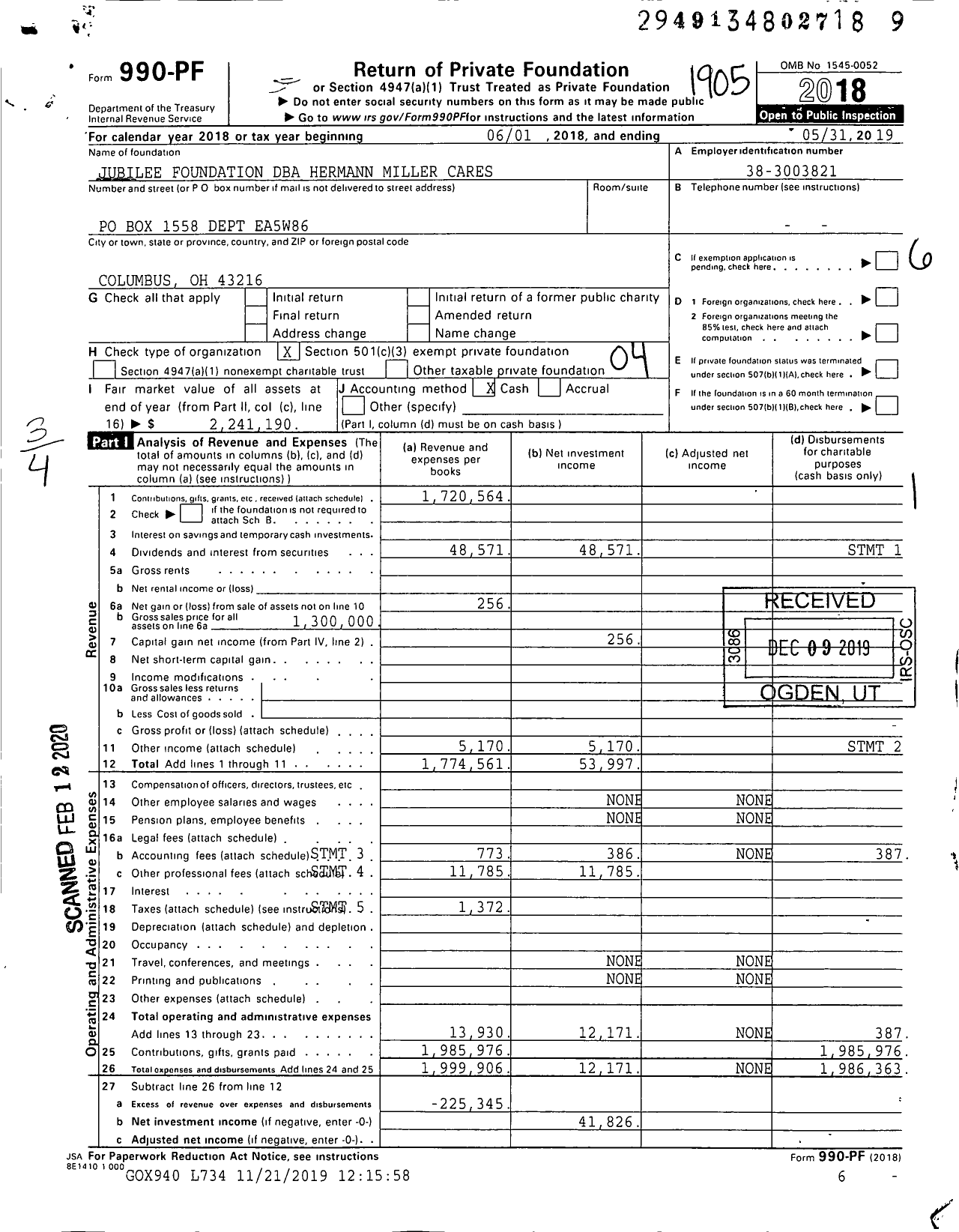 Image of first page of 2018 Form 990PF for Millerknoll Foundation