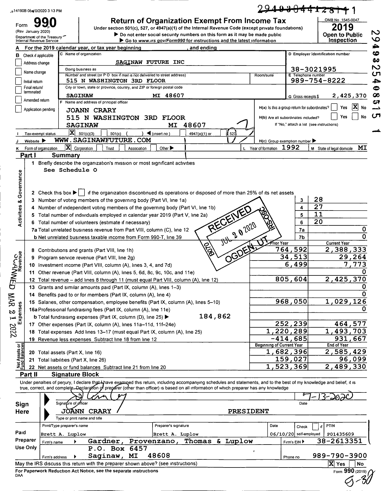 Image of first page of 2019 Form 990 for Saginaw Future