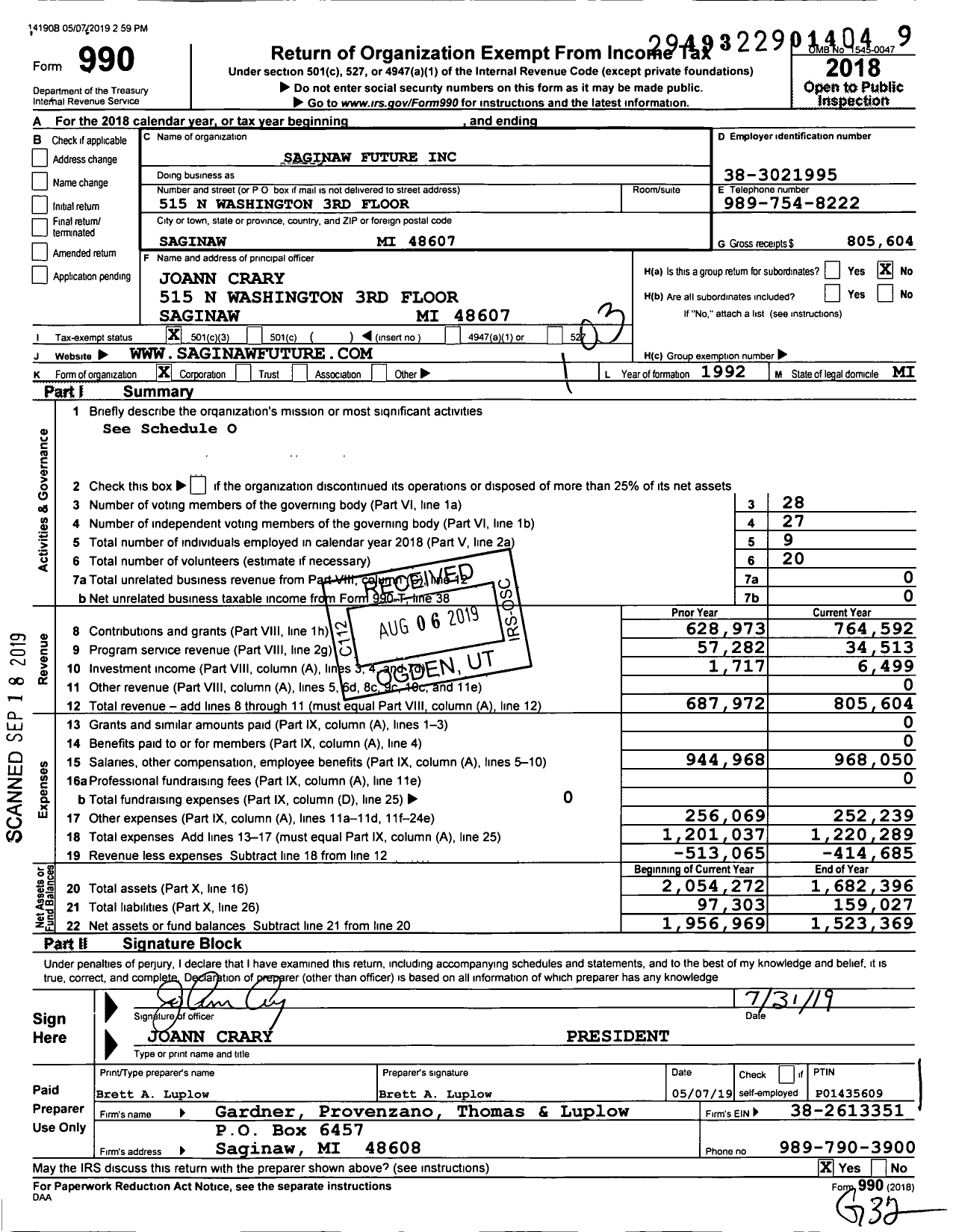 Image of first page of 2018 Form 990 for Saginaw Future