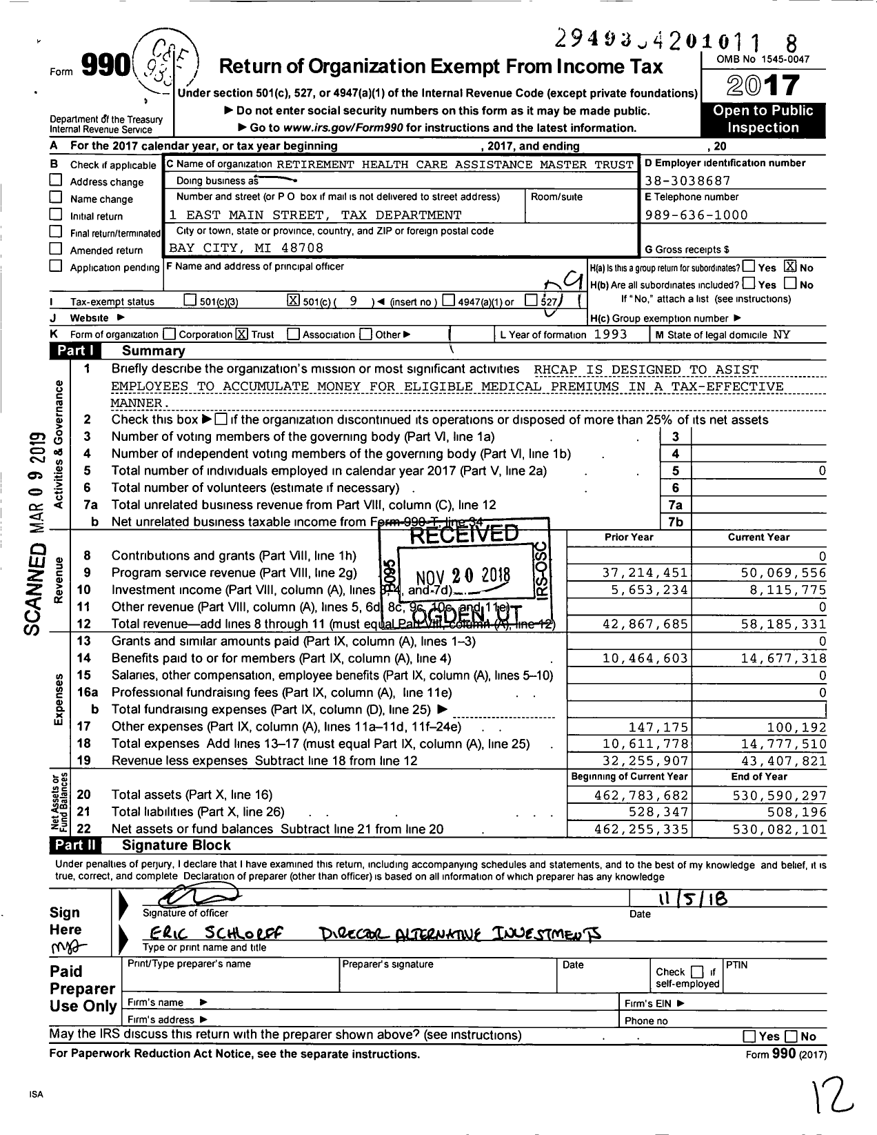 Image of first page of 2017 Form 990O for Retirement Health Care Assistance Master Trust