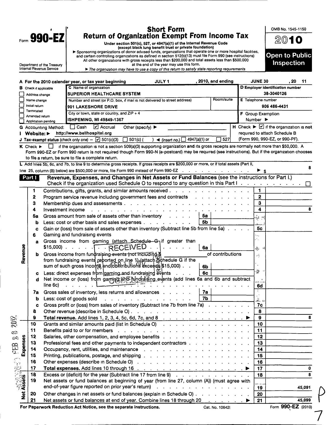 Image of first page of 2010 Form 990EZ for SHS - Wind Down