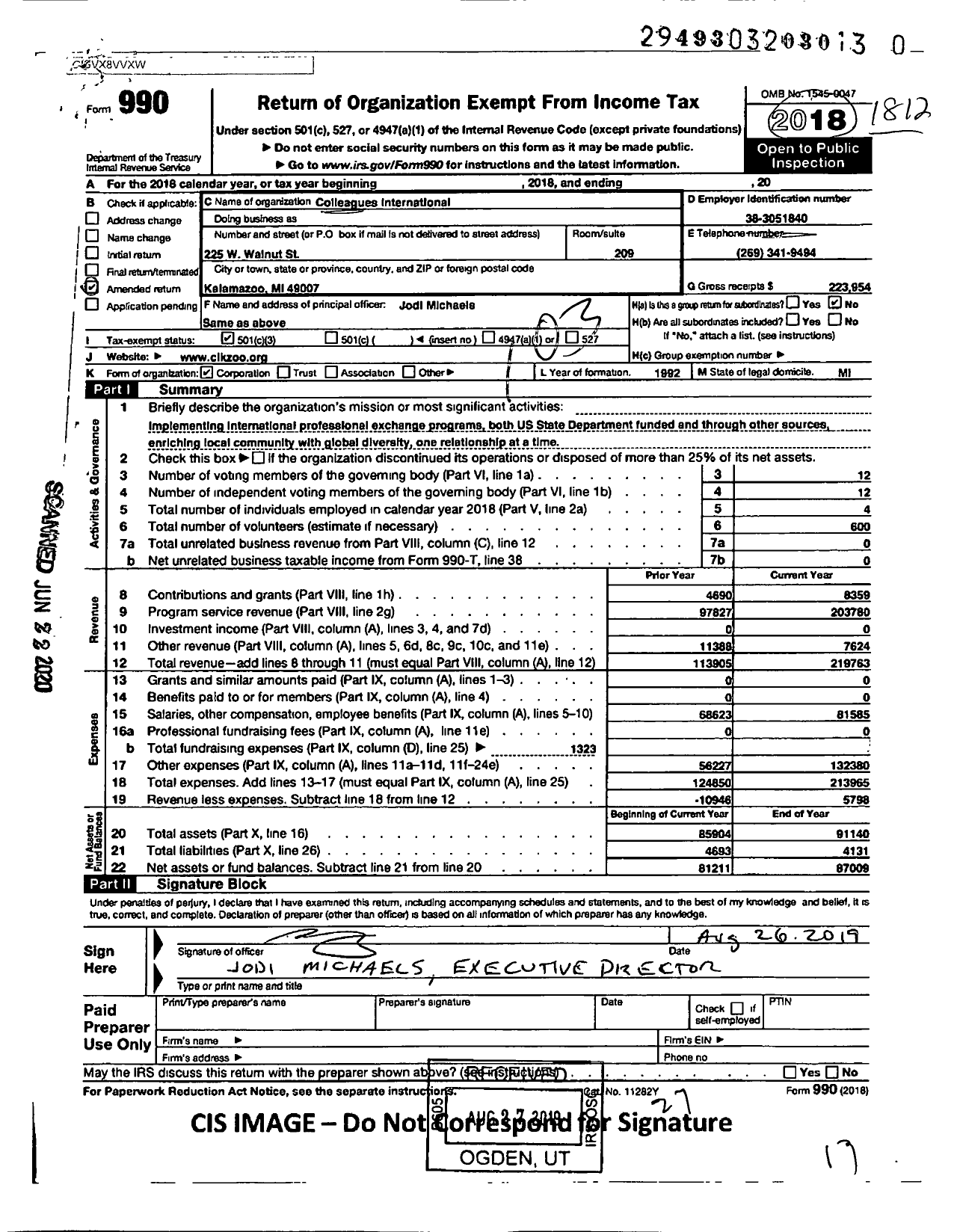 Image of first page of 2018 Form 990 for Global Ties Kalamazoo