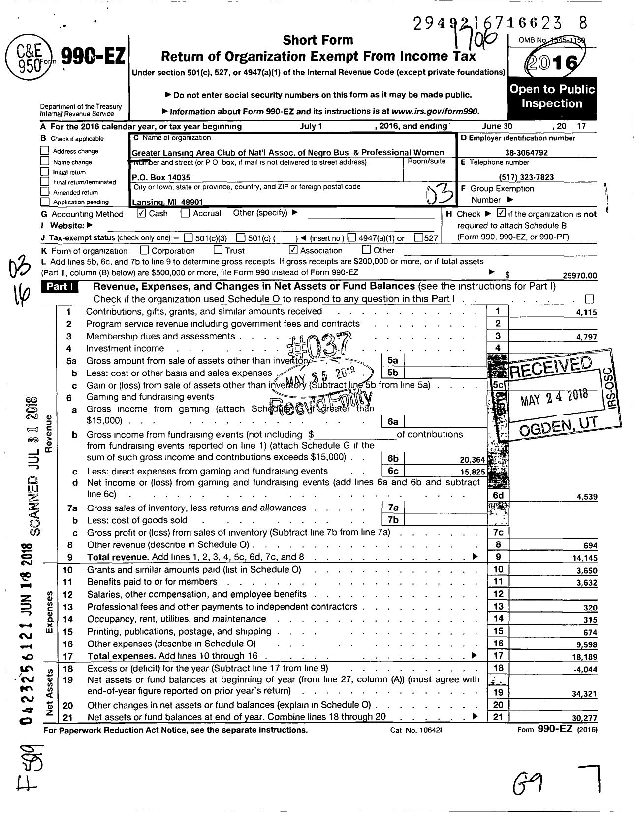 Image of first page of 2016 Form 990EZ for National Association of Negro Busin Ess and Prefessional Womens C