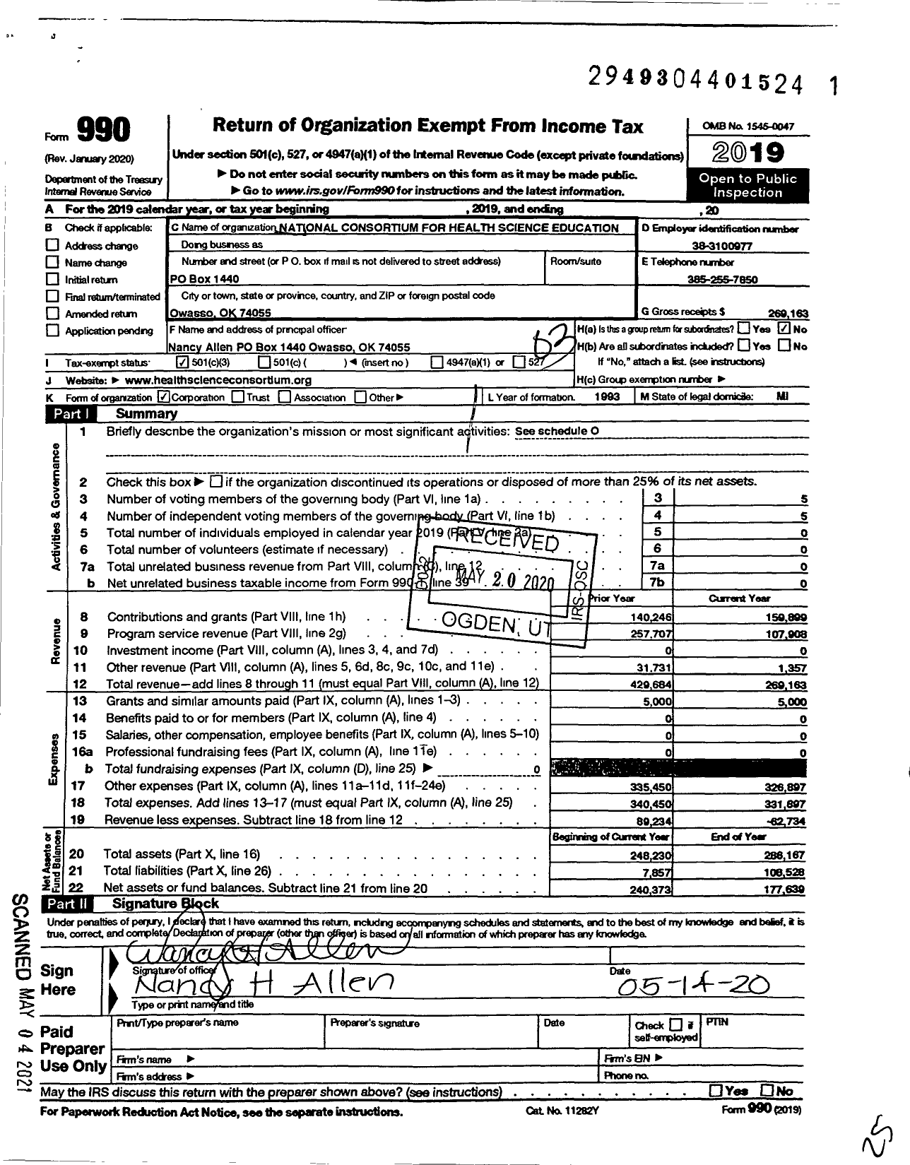 Image of first page of 2019 Form 990 for National Consortium for Health Science Education