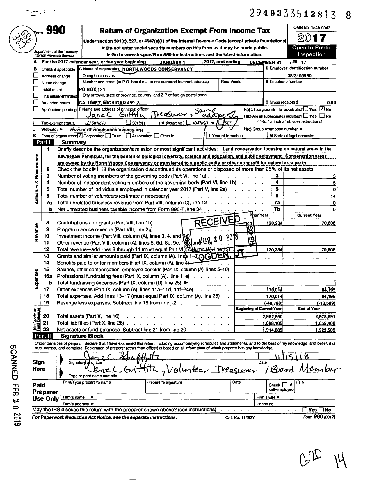 Image of first page of 2017 Form 990 for North Woods Conservancy