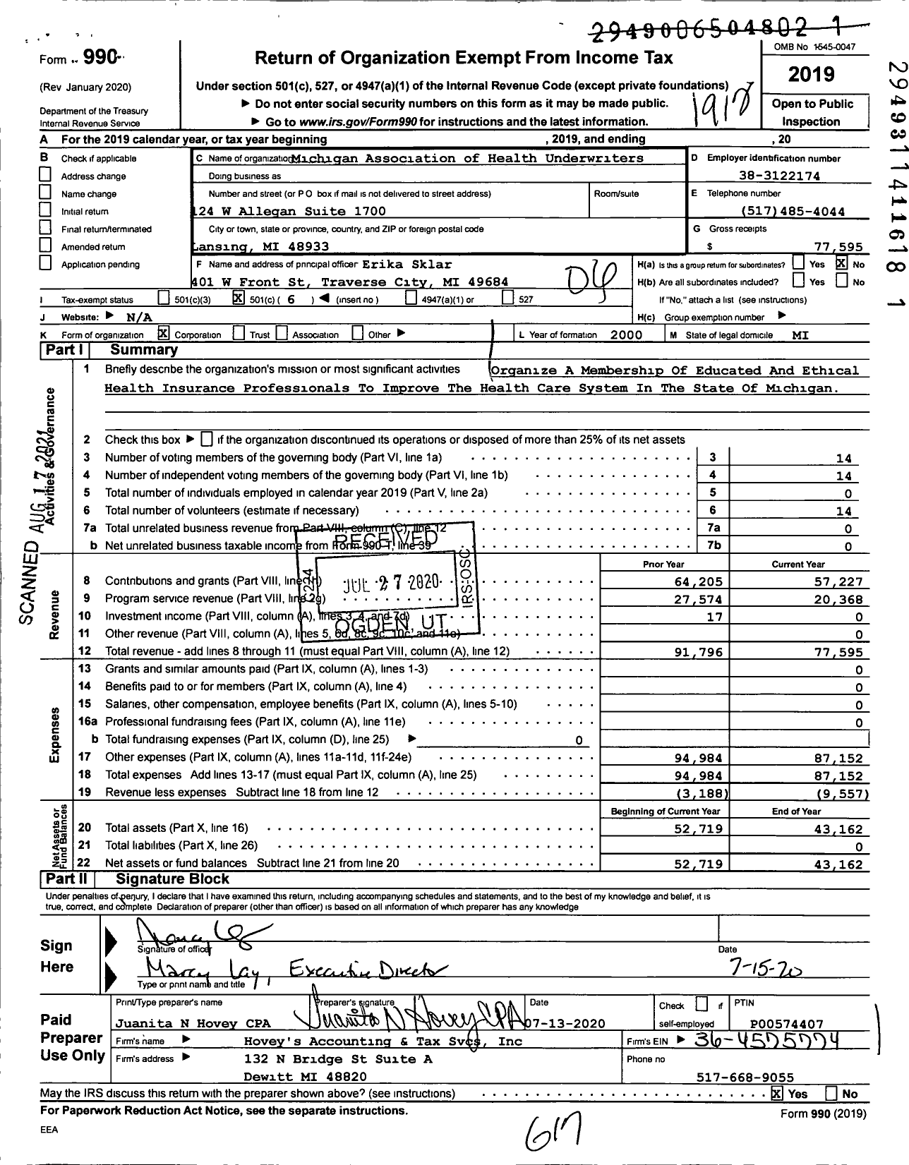 Image of first page of 2019 Form 990O for NABIP Michigan