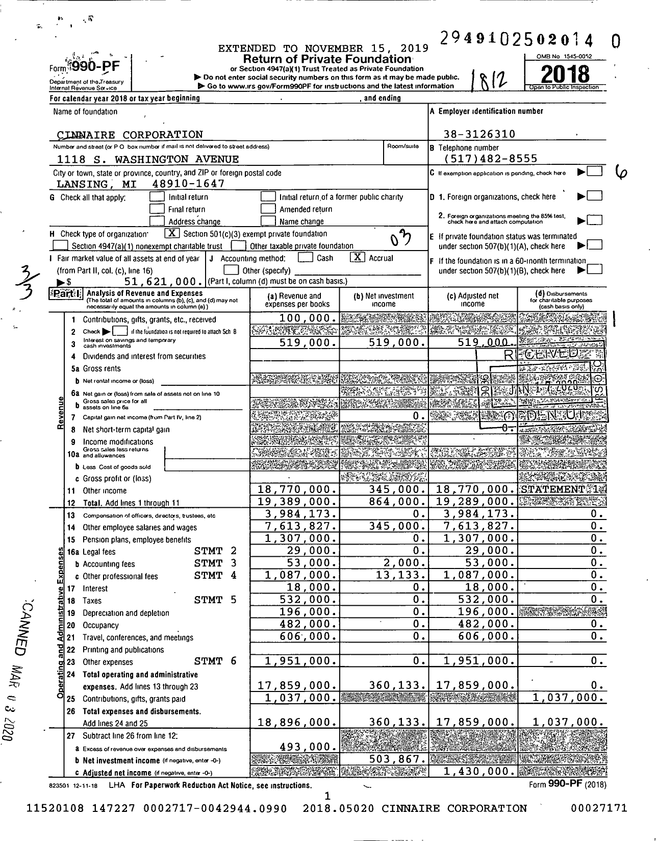 Image of first page of 2018 Form 990PR for Cinnaire Corporation (GLCF)