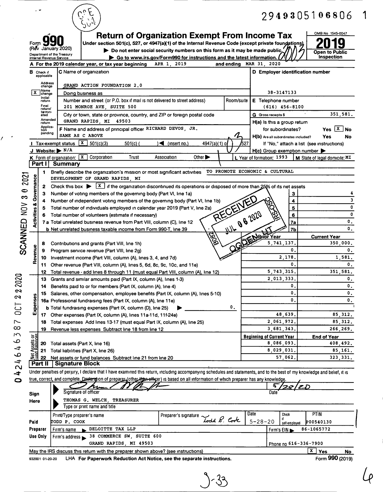 Image of first page of 2019 Form 990 for Grand Action Foundation 20