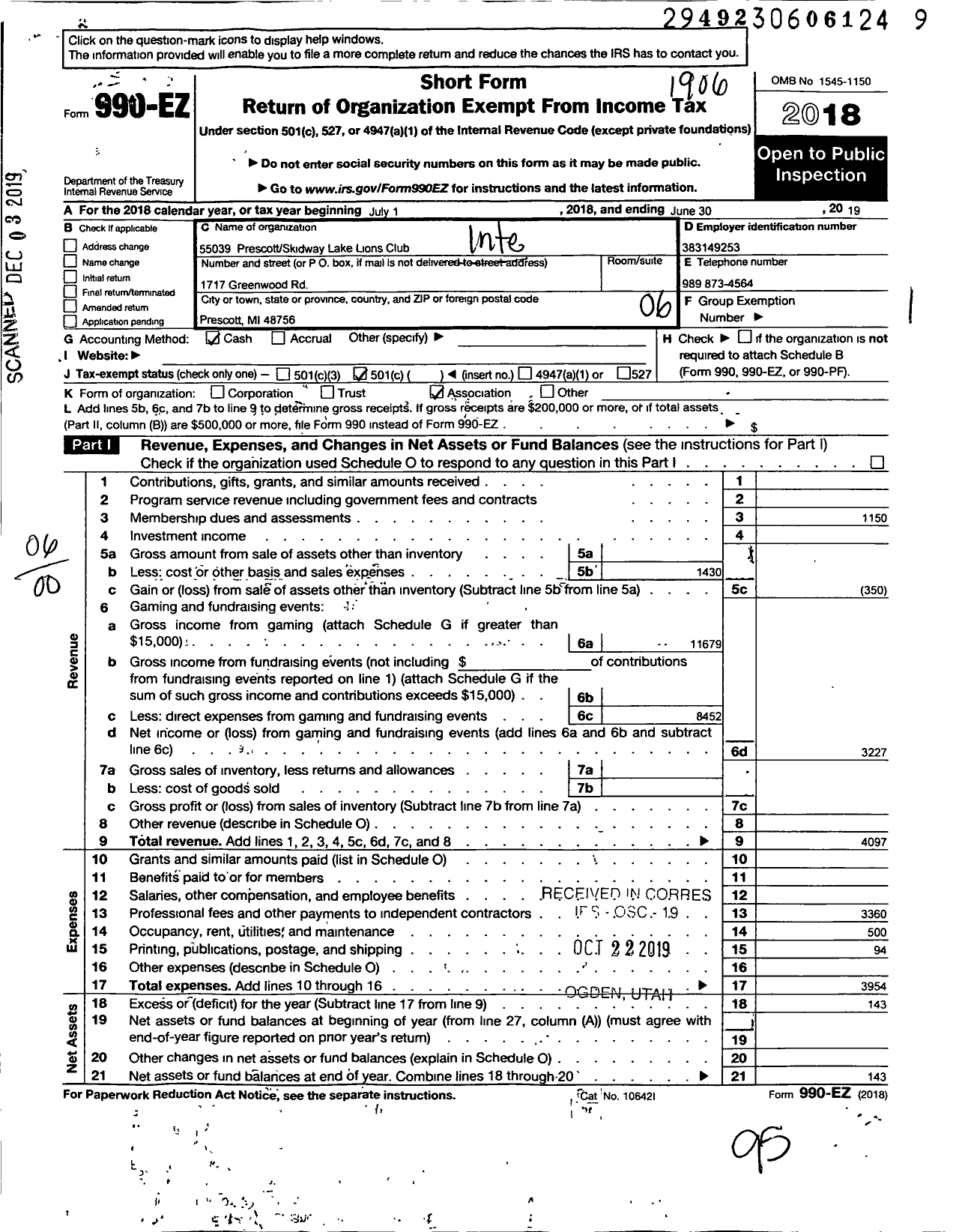 Image of first page of 2018 Form 990EO for International Associaiton of Lions Clubs