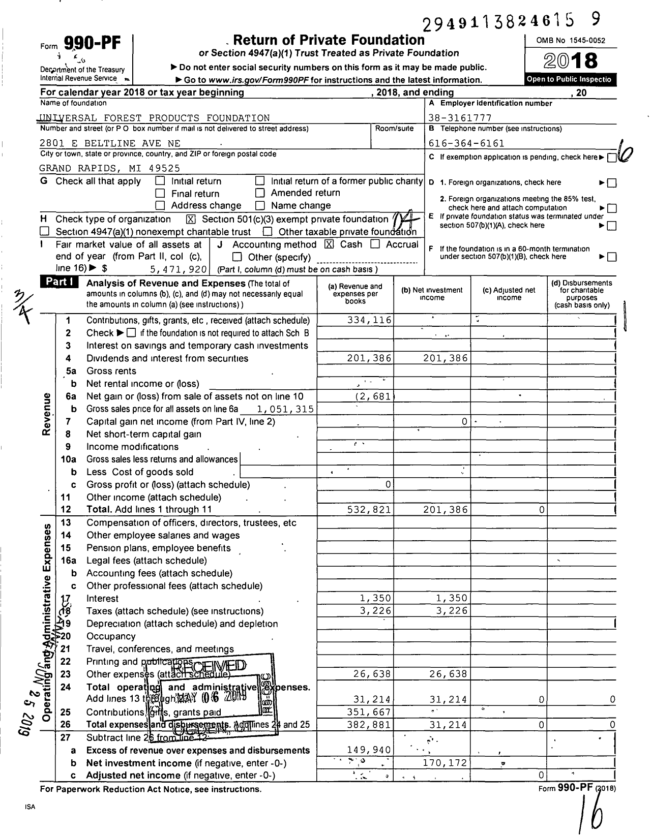 Image of first page of 2018 Form 990PF for Ufp Industries Foundation