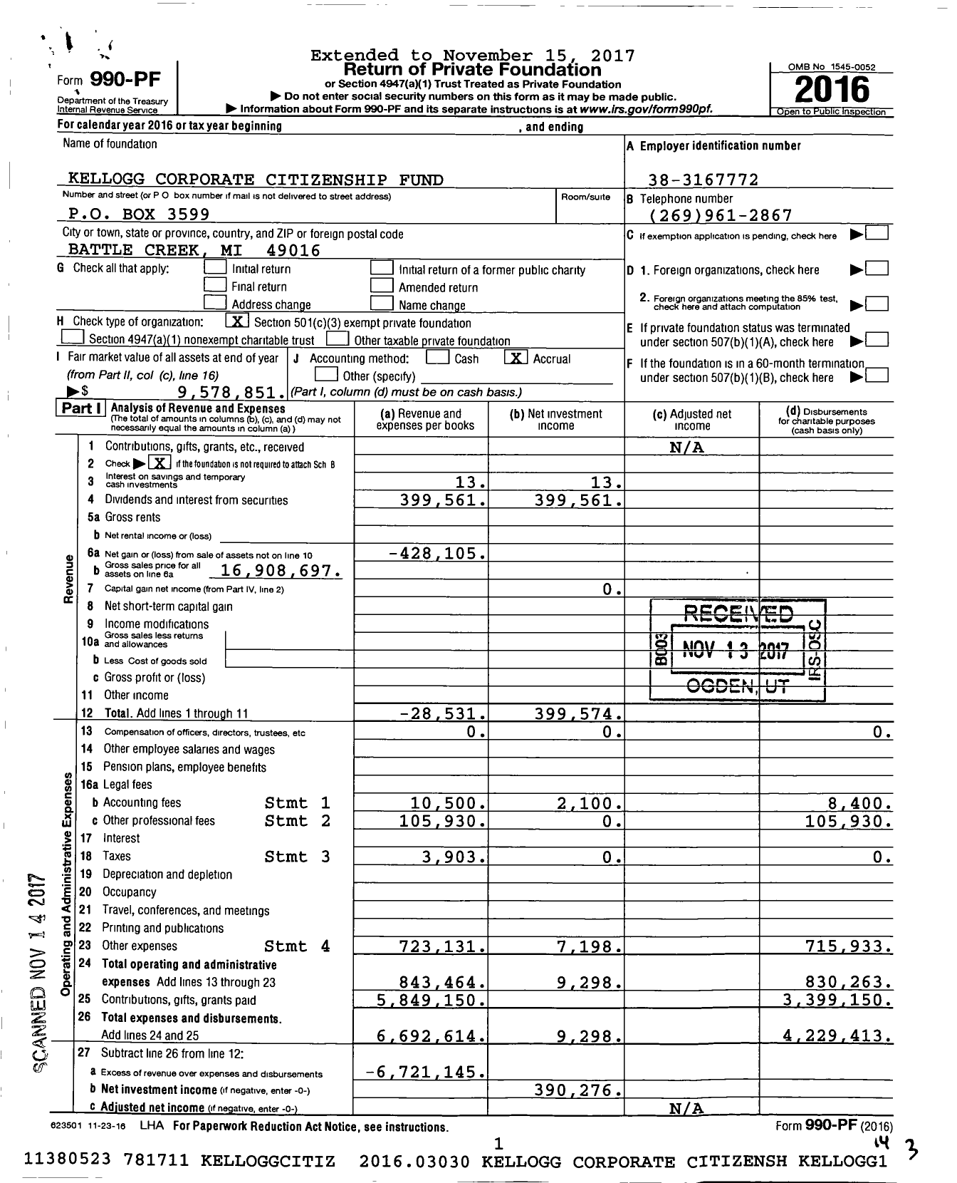 Image of first page of 2016 Form 990PF for Kellanova Fund